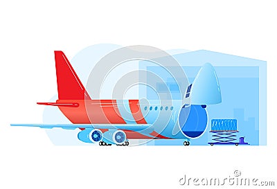 Cargo delivery and box transportation by airplane, vector illustration. Freight package load in plain transport, cartoon Vector Illustration