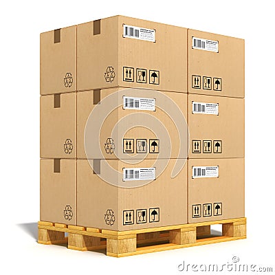 Cardboard boxes on shipping pallet Stock Photo