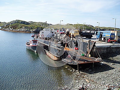 Cargo ferry at the old pier, Inishbofin Editorial Stock Photo