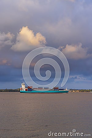 cargo ferry on the river Gironde, Nouvelle Aquitaine, France Stock Photo