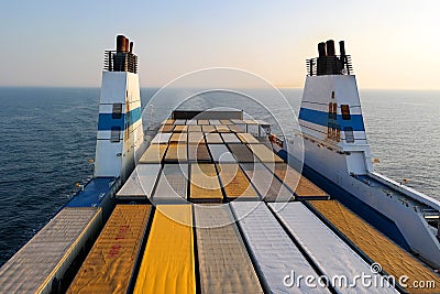 Cargo ferry for transport trucks Stock Photo