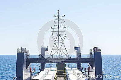 Lots of trucks on a cargo ferry at sea Editorial Stock Photo
