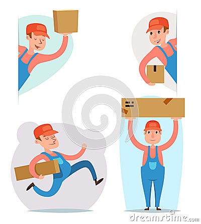 Cargo Freight Box Loading Delivery Shipment Loader Deliveryman Character Icon Cartoon Design Template Vector Vector Illustration