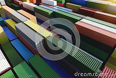 Cargo industrial containers stacked in rows top view Stock Photo