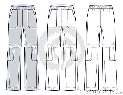 Cargo Joggers fashion flat technical drawing template. Sweat Pants technical fashion Illustration, relaxed fit, Vector Illustration