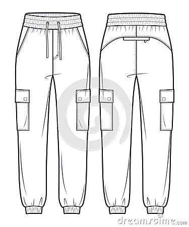 Cargo Joggers Pants fashion flat technical drawing template. Vector Illustration