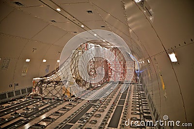 Cargo load inside an airplane Stock Photo