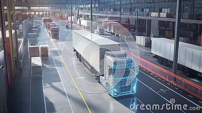 Cargo management scheduling for freight logistics, smart route planning, automated tracking systems, real-time dispatch updates Stock Photo
