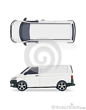 The cargo minibus. Side view and top view. Volumetric drawing without a grid and a gradient. Isolated on white Vector Illustration