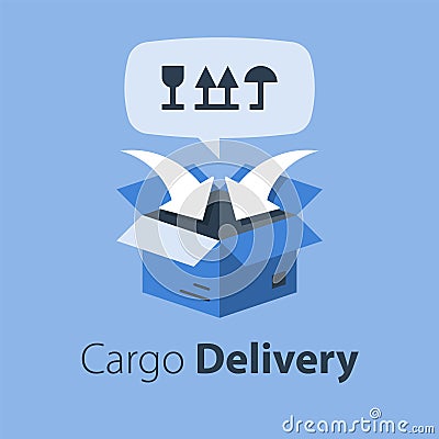 Cargo packing and distribution, relocation services, freight transportation, cargo shipment Vector Illustration