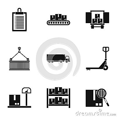 Cargo packing icons set, simple style Vector Illustration