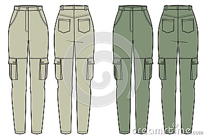 Cargo Pants fashion flat technical drawing template Vector Illustration