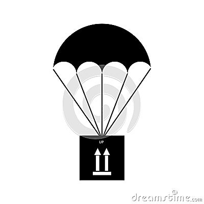 Cargo parachute with a sign indicating the correct vertical position of the cargo - thin line Stock Photo
