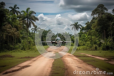 cargo plane landing on airstrip in the heart of the amazon Stock Photo