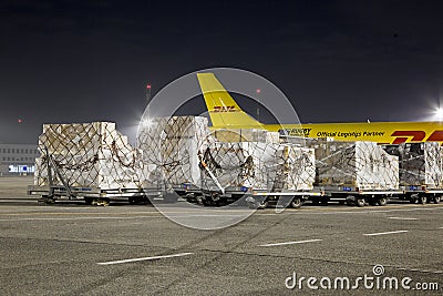 Cargo Plane At Night Editorial Stock Photo
