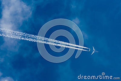 Airplane flies at echelon Stock Photo