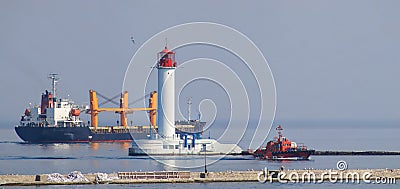 Cargo port Marine cargo ship loaded with shipping Stock Photo