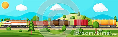 Cargo rail transportation, nature landscape Vector Illustration