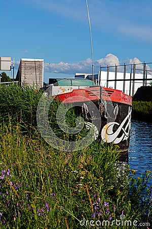 Cargo ship boat vessel, Canal Leuven Mechelen, Wijgmaal, Belgium Stock Photo