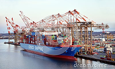 Cargo ship in the container terminal of Newark, NJ. Editorial Stock Photo