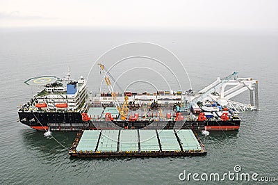 The pipelaying barge Stock Photo