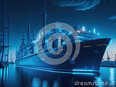 cargo ship. 3d illustrator rendering ship and container on the sea. futuristic AI Generated Stock Photo
