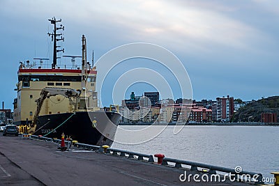 Cargo ship docked in Gothenburg harbor Editorial Stock Photo