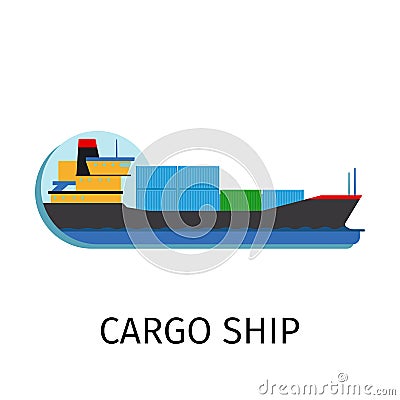 Cargo ship in flat style Vector Illustration