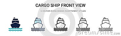 Cargo ship front view icon in filled, thin line, outline and stroke style. Vector illustration of two colored and black cargo ship Vector Illustration