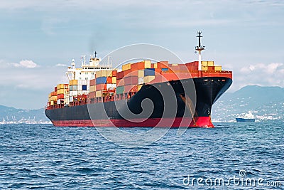 Cargo ship full of containers Stock Photo