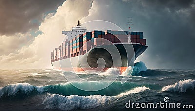 cargo ship, illustration, generative ai Cartoon Illustration