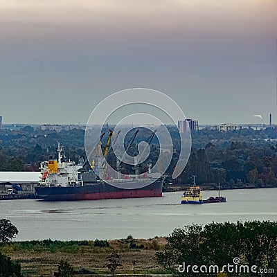 Cargo ship loading Stock Photo