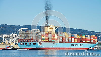 Cargo Ship MAERSK ANTARES entering the Port of Oakland Editorial Stock Photo