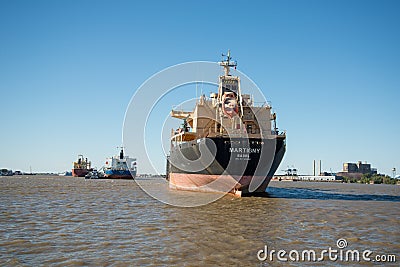 The cargo ship Martigny, moored on the Mississippi River Editorial Stock Photo