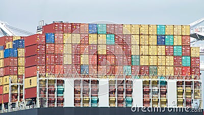 Cargo Ship MSC ARIANE entering the Port of Oakland Editorial Stock Photo