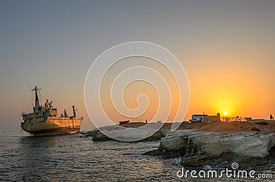 Cargo ship run aground Stock Photo