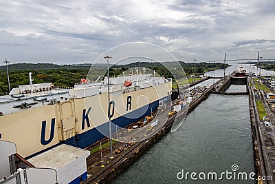 Cago Ship in the Panama Canal Editorial Stock Photo