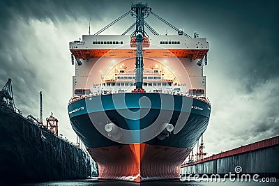 cargo ship standing at berth for loading containers for export Stock Photo