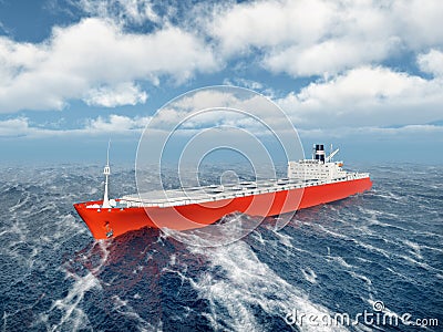 Cargo ship in the stormy ocean Cartoon Illustration