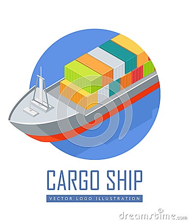 Cargo Ship Vector Icon in Isometric Projection Vector Illustration