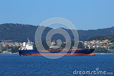 Cargo ship in Vigo Ria Editorial Stock Photo