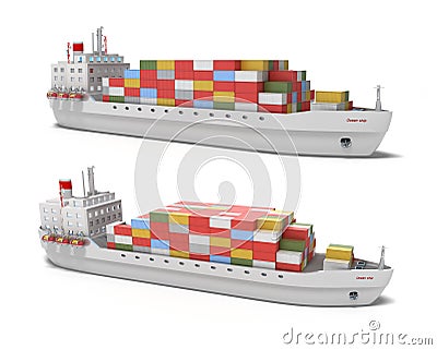 Cargo ship on white background Stock Photo