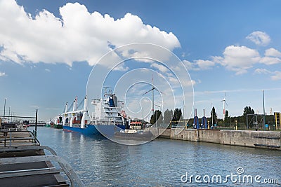 Cargo ship in Zandvliet lock Stock Photo