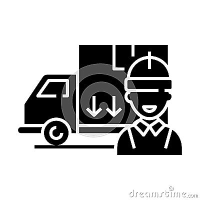 Cargo shipper black icon, concept illustration, vector flat symbol, glyph sign. Vector Illustration