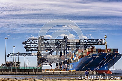 Cargo shipping berthed at Haynes Dock, Port Botany, Australia Editorial Stock Photo
