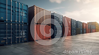 Cargo shipping container working at sea port logistic busi. AI Generative Stock Photo