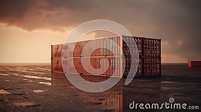 Cargo shipping container working at sea port logistic busi. AI Generative Stock Photo