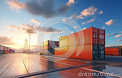 cargo shipping container working at sea port logistic busi. AI Generative Stock Photo