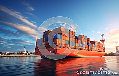cargo shipping container working at sea port logistic busi. AI Generative Stock Photo