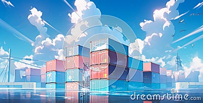 cargo shipping container working at sea port logistic busi. AI Generative Stock Photo